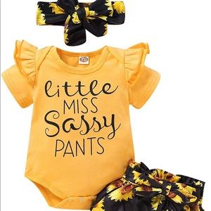 Little Miss Sassy Pants Sunflower Outfit 0-3 Months